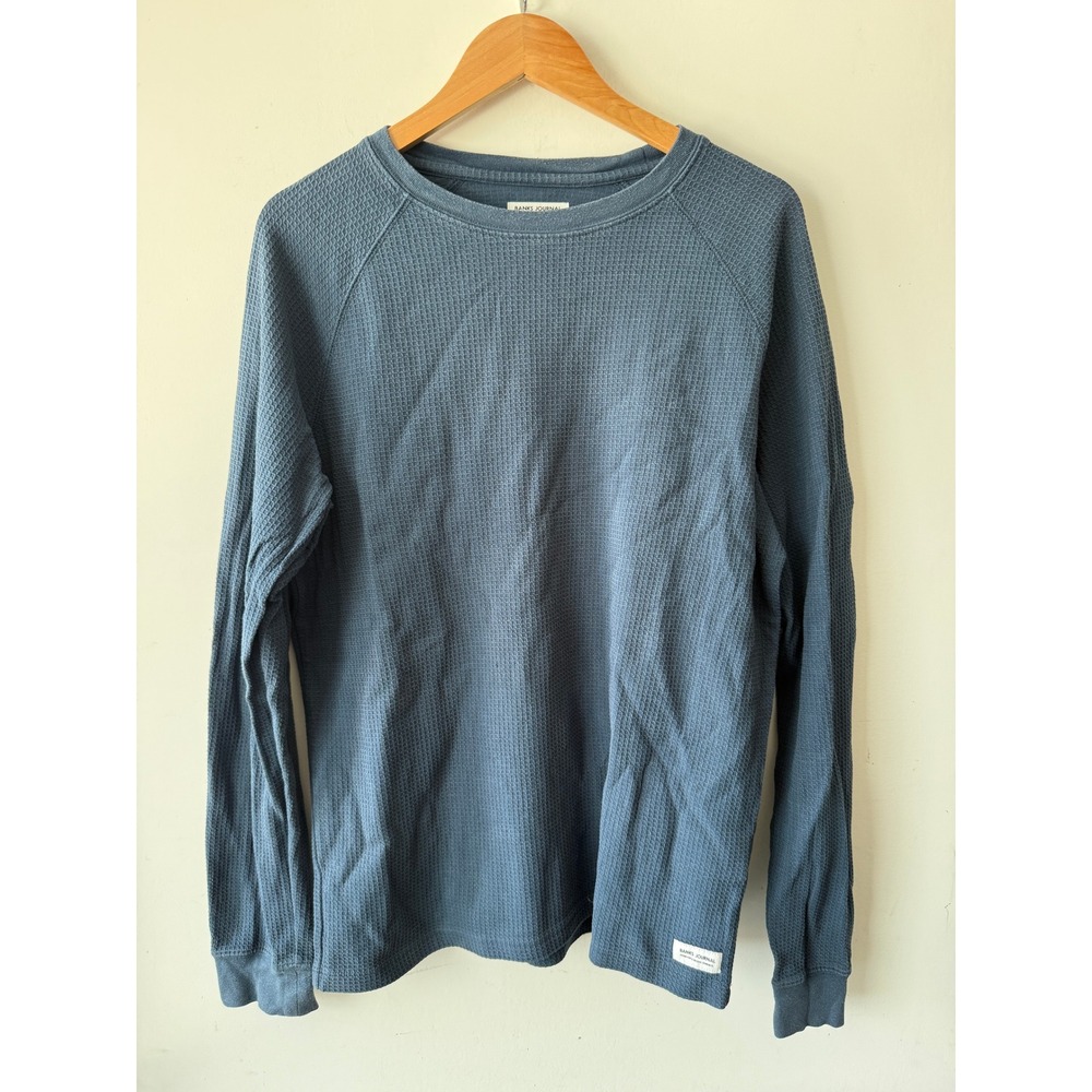 Banks Journal Mens Blue Waffle Knit Organic Cotton Thermal Raglan Shirt Medium